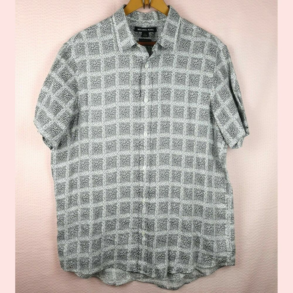 Michael Kors Men 100% Linen Button Shirt Short Sleeve Tailored Classic Fit Siz L